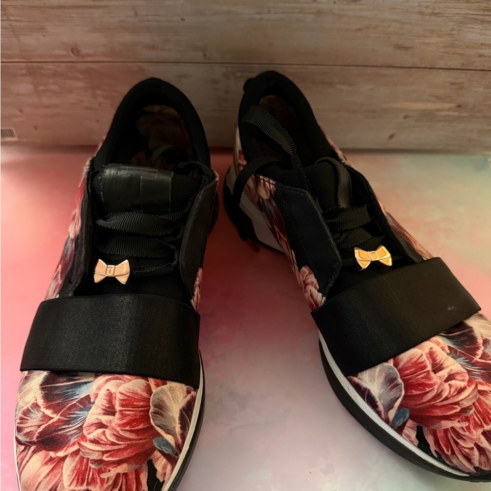 Ted Baker Floral Sneakers with Black and Gold Accents